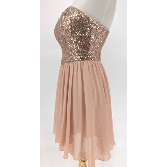 VTG Y2K Rose Gold Sequin Strapless Fairy Coquette Glam Sheer Blush Mini Dress XS - Picture 6 of 9